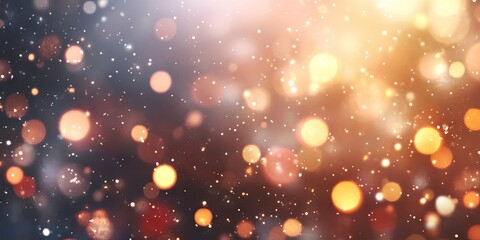 Poster - Soft golden and orange bokeh lights with blurred background, dark blue tones creating a festive atmosphere, ideal for holiday themes and celebrations.