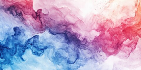 Poster - Abstract fluid art showcasing vibrant watercolor swirls in shades of blue, purple, pink, and red, creating a harmonious blend on a light background.