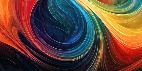 Fototapete - Vibrant swirling abstract background with blended colors of red, blue, green, and yellow, creating a dynamic flow of energy and movement.