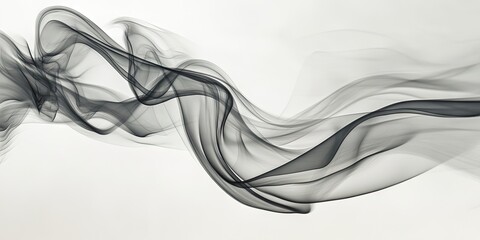 Fototapete - Abstract black smoke swirling gracefully against a light gray background creating fluid shapes and textures in a harmonious composition.