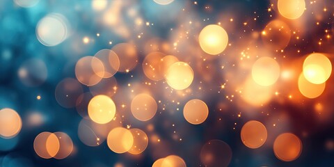 Poster - Abstract blurred background with warm orange and cool blue bokeh lights sparkling softly, creating a dreamy atmosphere and depth in composition.