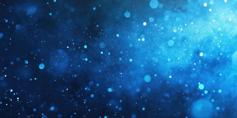 Fototapete - Abstract blue background with scattered light blue and turquoise spots creating a bokeh effect on the left, featuring a smooth gradient and copy space on the right.