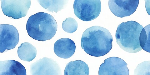 Fototapete - Watercolor background with varying shades of blue washing over an off-white canvas, featuring soft circular polka dot patterns in gentle arrangement.