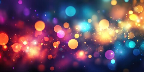 Poster - Colorful bokeh lights in orange, blue, purple, and pink create a vibrant lens flare effect against a dark background with blurred textures