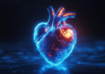 Poster - Glowing human heart model in soft blue and orange hues