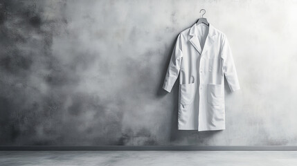 Poster - Minimalist lab coat hanging on clean wall, perfect for labs