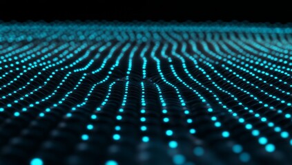Poster - A Field of Blue Glowing Dots Emitting Light from Bottom to Top