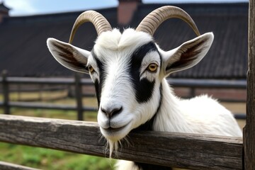 Wall Mural - there is a goat with horns sticking its head over a fence