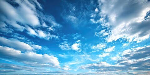Wall Mural - Vast blue sky with scattered white clouds creating a serene atmosphere, capturing the beauty of nature in a wide panoramic view.