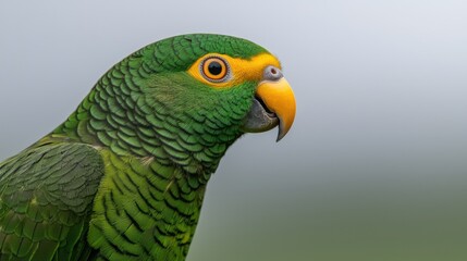 Vibrant green parrot portrait tropical forest wildlife photography natural habitat close-up view nature's beauty