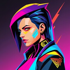 Wall Mural - Neon Cyberpunk Woman: Vivid 80s Retrofuturistic Portrait