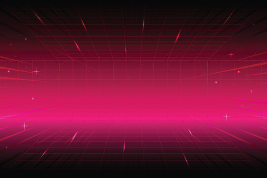 Pixel art background.8 bit game. retro game. for game assets in vector illustrations. Retro Futurism Sci-Fi Background. glowing neon grid. and stars from vintage arcade comp