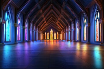 Poster - Majestic light show in an enchanted hall fantasy realm digital artwork vibrant environment wide angle view