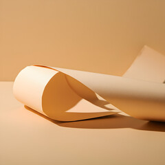 Poster - Crumpled beige paper creating sculptural shadows, forming elegant organic curves against monochromatic neutral background with sophisticated textural interplay
