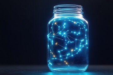 Poster - Captivating night sky in a jar cosmic art display indoor setup ethereal glow creative perspective