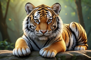 Wall Mural - there is a tiger that is laying down on a rock