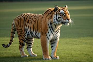 Wall Mural - there is a tiger standing in the grass looking at the camera