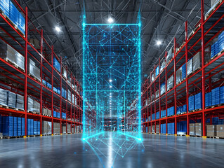 Poster - Warehouse Interior with Holographic Projection
