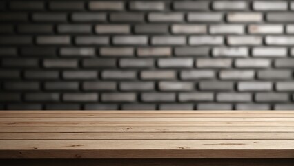 Aufkleber - Old wood table with blurred concrete block wall in dark room background