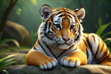 Wall Mural - there is a tiger that is laying down on a rock