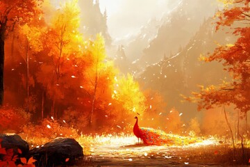 Wall Mural - Autumns Fire A Foxs Journey Through the Blaze