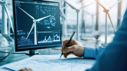 Poster - detailed data analytics dashboard displaying metrics and trends for renewable energy and business st