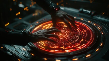 Poster - futuristic glowing circular abstract with swirling digital energy motion