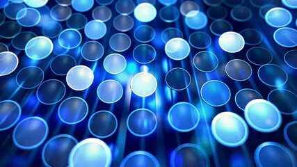 Poster - Captivating blue lights illuminate a mesmerizing arrangement of cylindrical shapes creating an enchanting atmosphere. Generative AI