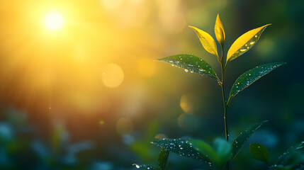 Wall Mural - Sunrise Tea Plant Dew Drops