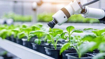 Poster - modern hydroponic greenhouse with automated watering system and sensor technology for efficient crop