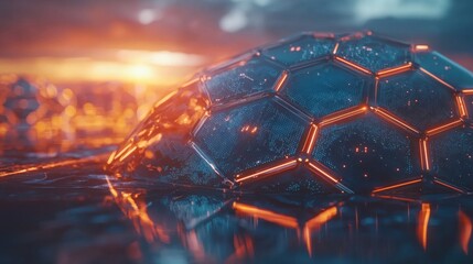 Fototapete - Luminous Futuristic Hexagonal Pattern Glowing in Dynamic Digital Landscape