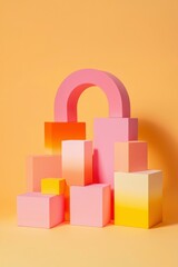 Sticker - Geometric blocks of pink and yellow gradient arranged in a creative composition