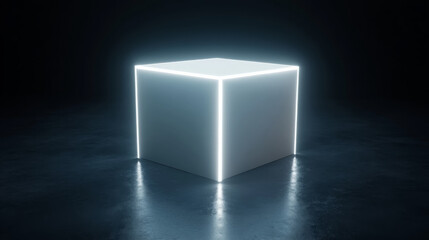 Aufkleber - sleek, illuminated cube stands in dark environment, showcasing modern design with glowing edges. contrast creates striking visual effect, evoking sense of mystery and intrigue
