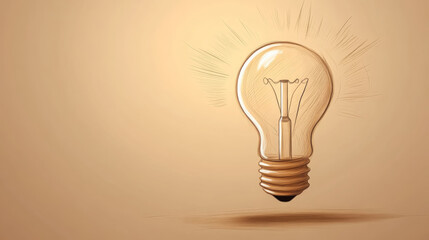Poster - playful doodle sketch of light bulb, radiating creativity and inspiration, set against warm background. This illustration captures essence of bright ideas and innovation