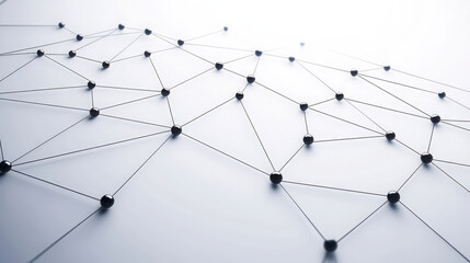 Poster - sleek grey background with scattered black dots connected by lines creates modern and abstract network design, evoking sense of connectivity and technology