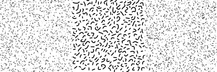 Poster - Unique black and white abstract pattern featuring random shapes and lines spanning the surface in various densities and arrangements