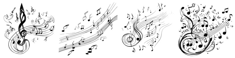 Poster - Musical notes and symbols flowing together in a dynamic composition celebrating creativity and rhythm