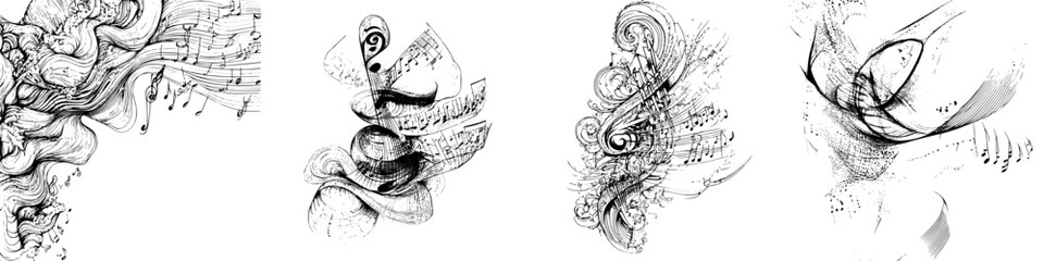 Poster - Creativity flows through musical notes and artistic expressions in dynamic black and white artwork