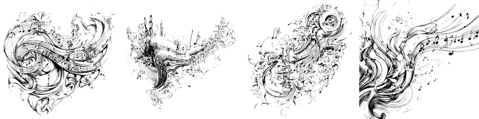 Poster - Artistic swirls and notes create an enchanting visual symphony in a monochrome composition