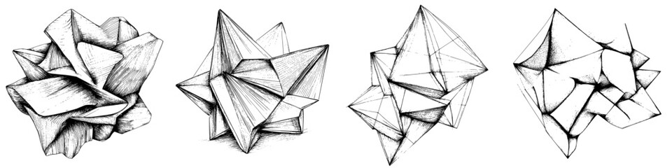 Poster - Abstract geometric shapes showcase intricate design and dimensionality in monochrome