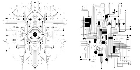 Poster - Abstract black and white digital patterns showcasing intricate designs and geometric shapes in modern art
