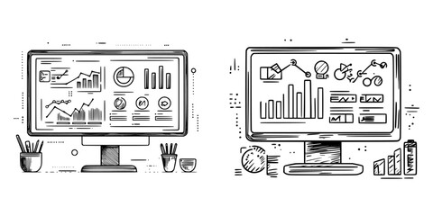 Poster - Digital dashboards displaying business analytics and performance metrics in an office setting