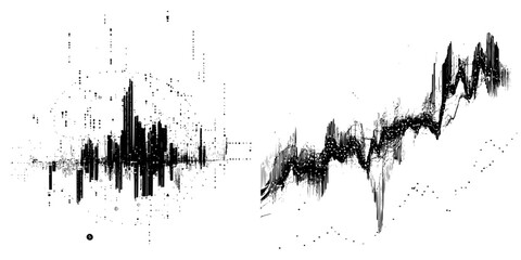 Poster - Visual representation of data analysis showcasing fluctuating trends with stark contrasts in black and white against a minimalist background