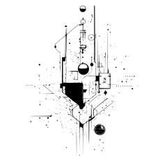 Poster - Abstract black and white art piece featuring geometric shapes and lines on a blank background