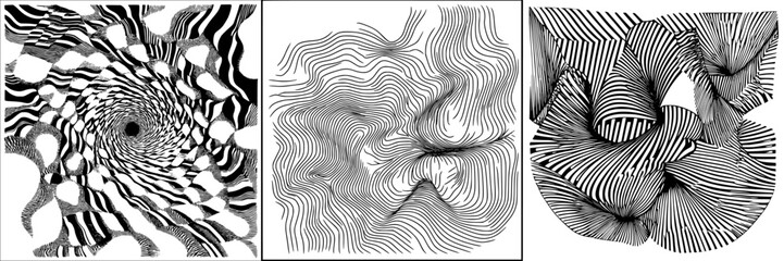 Poster - Intricate black and white patterns create mesmerizing illusions of depth and movement in abstract art