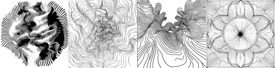 Poster - Intricate black and white line art patterns showcasing various abstract designs and textures