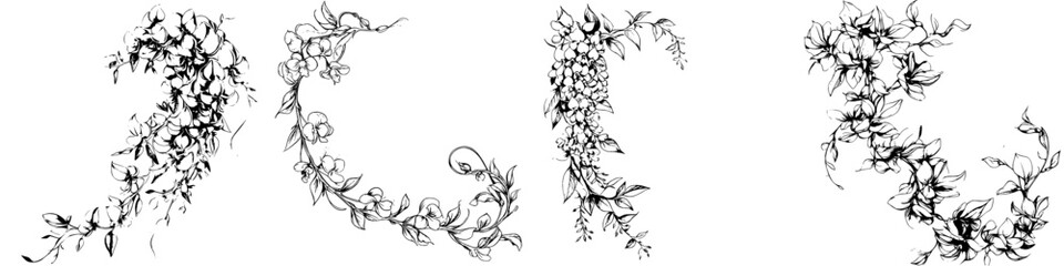 Poster - Floral design elements featuring intricate line art of various flowers and vines suitable for decorative purposes