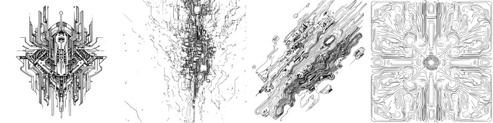 Poster - Intricate abstract designs featuring futuristic patterns and textures in monochrome aesthetics