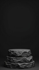 Poster - Dark stone podium for display product. 3d illustration