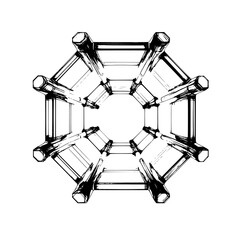 Poster - Hand-drawn vector illustration of an intricate geometric design with multiple connecting rods and an octagonal shape